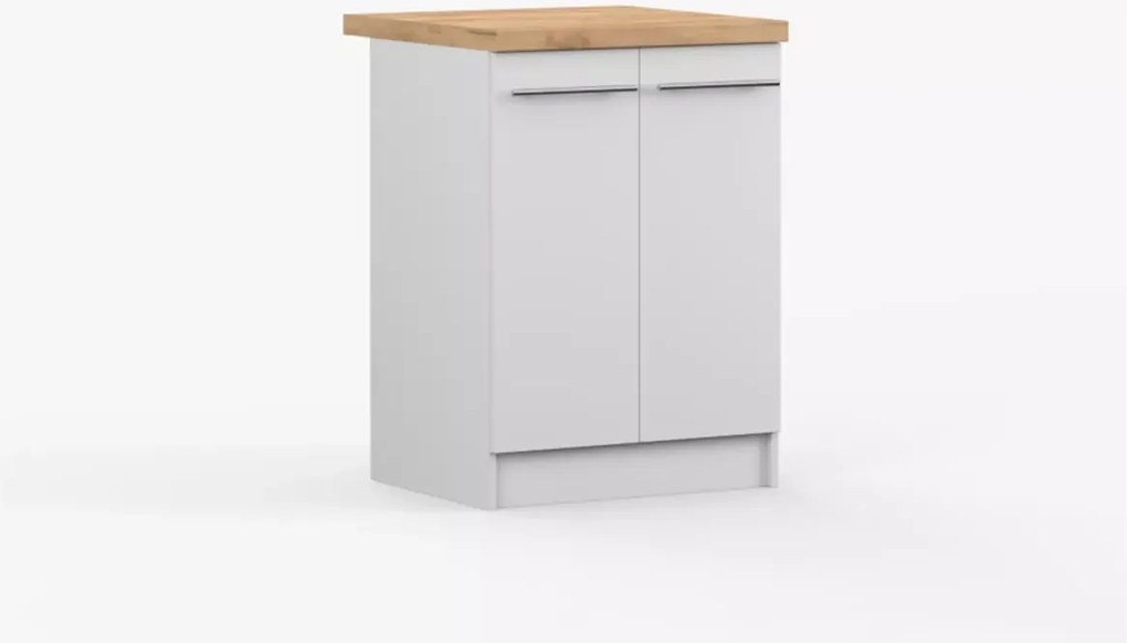 Szafka kuchenna stojąca Esvet II 60 cm dwudrzwiowa z dwiema półkami w kolorze białym z blatem craft złoty