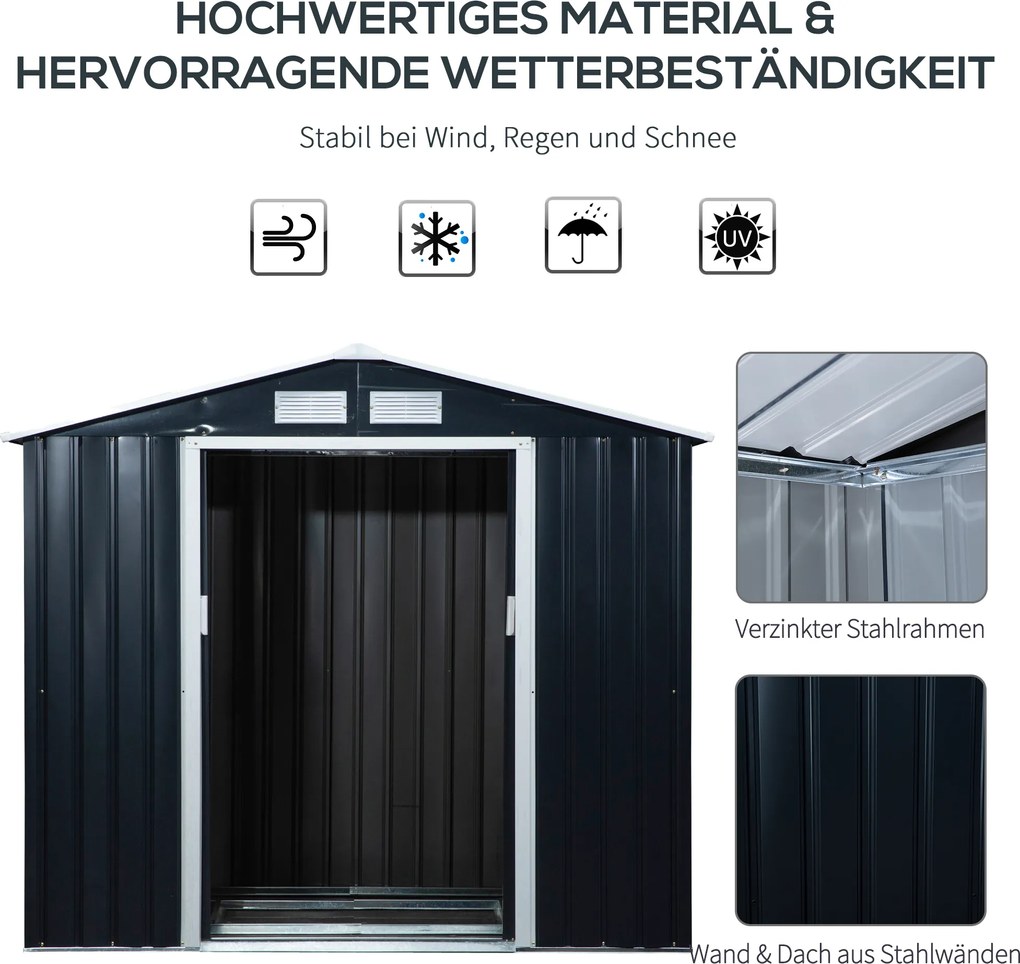 Outsunny szopa na narzędzia z fundamentem metalowa domek ogrodowy grafitowy 213x130x185 cm zabezpieczenie przed warunkami atmosferycznymi | Aosom PL
