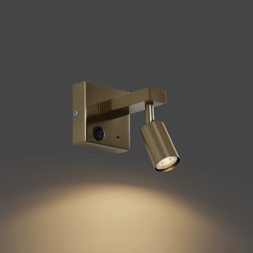 Nowoczesny kinkiet złoty z USB-C z możliwością przechylania - Rex