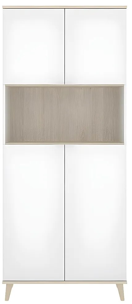 Bufet kuchenny WAJDI – 4-drzwiowy z 1 wnęką – kolor biały i dębowy