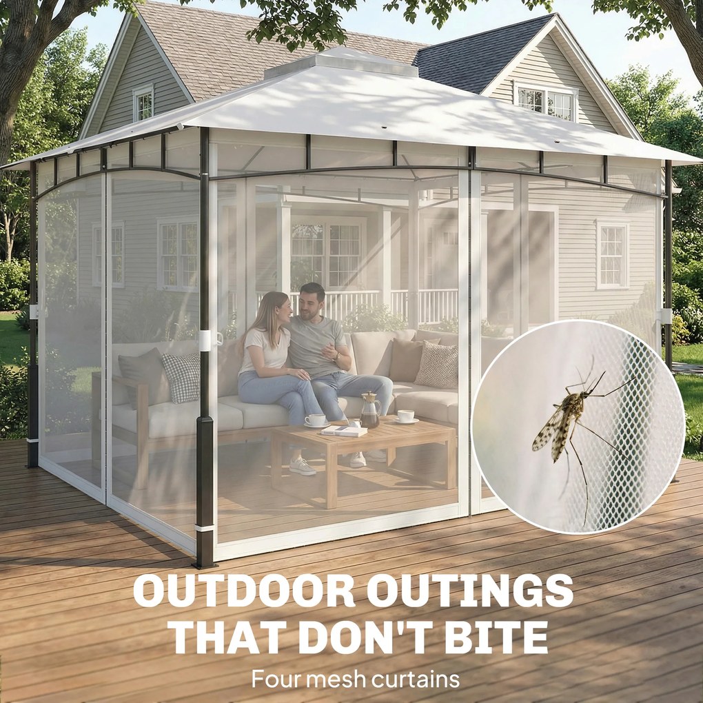 Outsunny Pawilon, 3x3,6 m wodoodporny stabilny pawilon ogrodowy z siatką na owady, dwuwarstwowy dach, do ogrodu, tarasu, czarny | Aosom PL