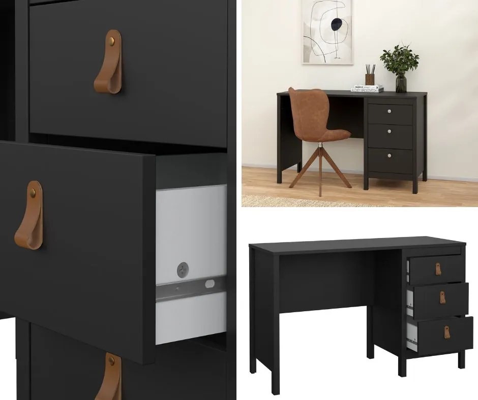Czarne biurko komputerowe Madrid 3 szuflady