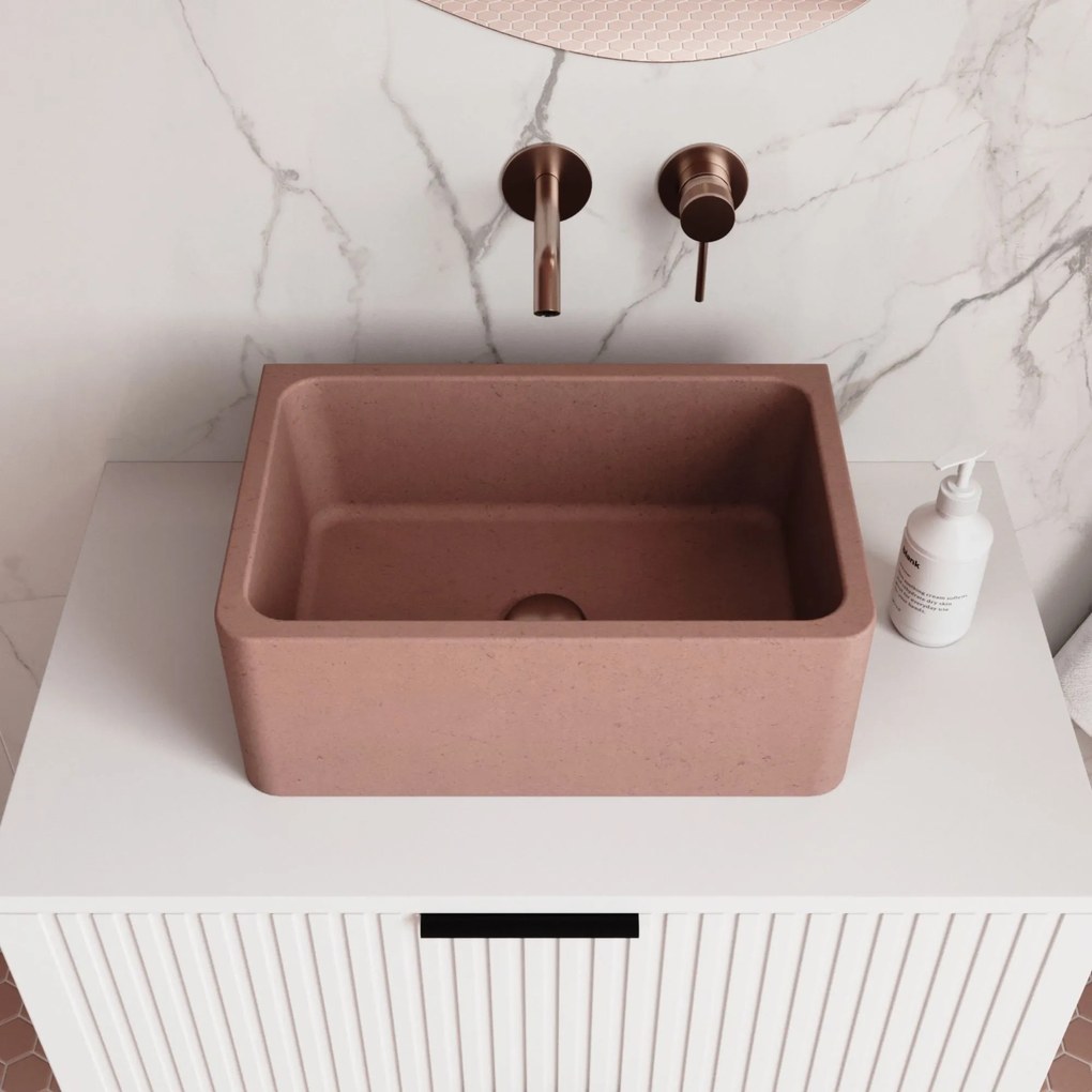 Umywalka betonowa wisząca / nablatowa prostokątna bez otworu na baterię 45 x 30 cm BESENI | różne kolory : Kolor - Ciemny szary, Typ montażu - podwieszana