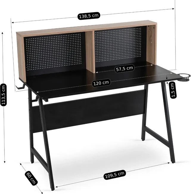 Biurko Gamingowe z Uchwytami Dla Gracza ICE 138,5 cm Czarne/Dąb Sonoma Nowoczesne Loft
