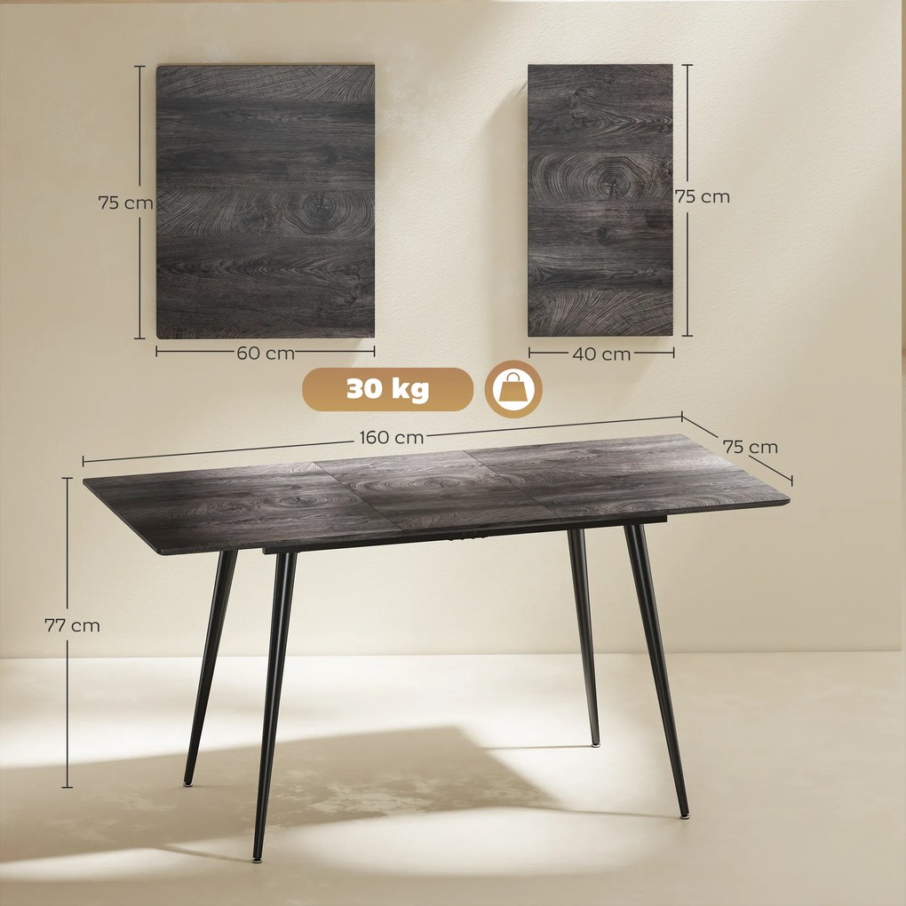 HOMCOM Rozkładany stół jadalny rozsuwany dla 6-8 osób kuchenny do jadalni drewniany stalowe nogi 120-160x 75 x 77 cm | Aosom PL