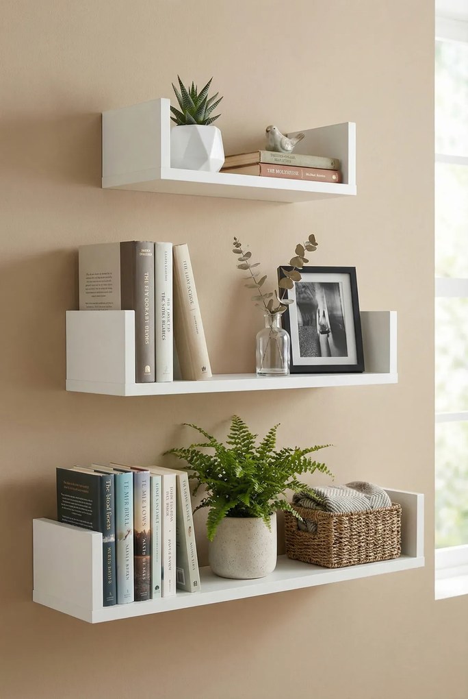 Komplet 3 Białych Półek Ściennych H7-P75