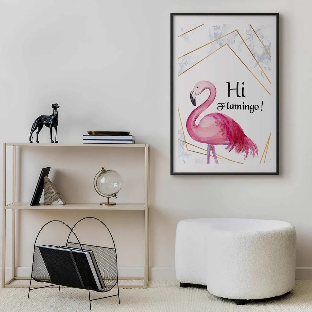 Plakat Hi flamingo 21x30 cm z ramą czarną z marginesem ARTGEIST B