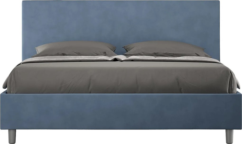 Łóżko wyposażone w stelaż z listwami tapicerowane 160x210 microfibra Niebieski Adele