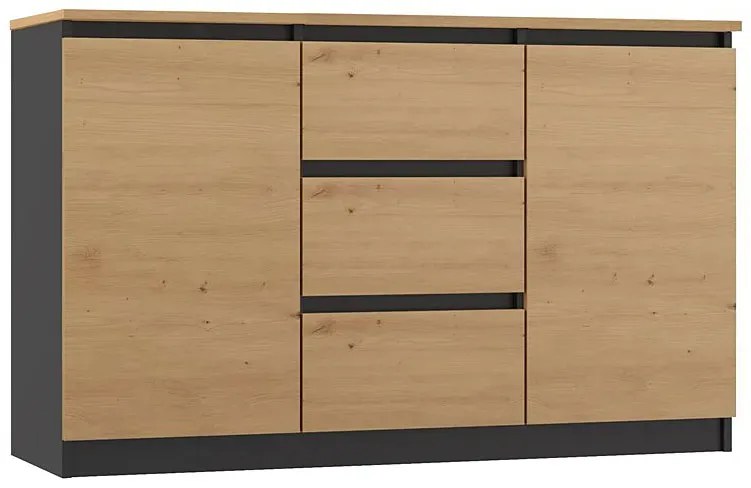Komoda Z Szufladami I Półkami Dąb Artisan + Antracyt K0-W45