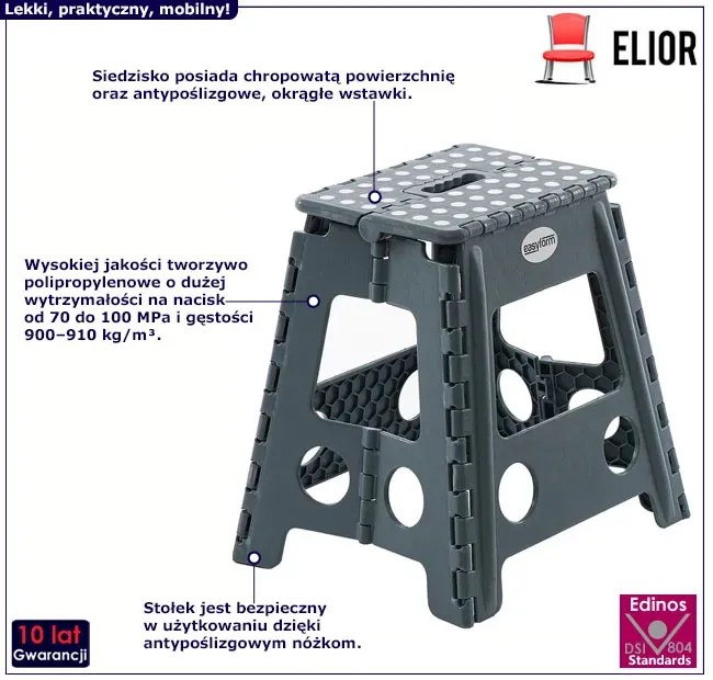 Szary mobilny taboret antypoślizgowy stopień F7-D24