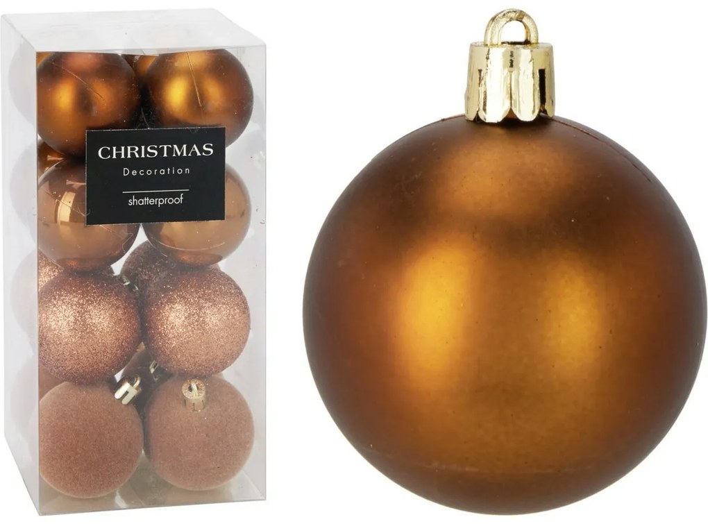 Zestaw 16 szt. ozdób świątecznych Festive Sparkles, złoto-brązowy, śr. 5 cm, plastik