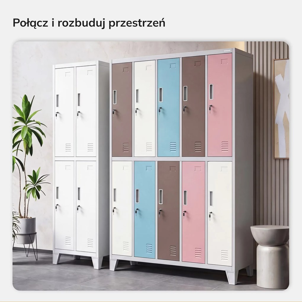 Szafa socjalna ubraniowa 10-drzwiowa szaro-pastelowa, 1360x1720x450 mm: BARTEK