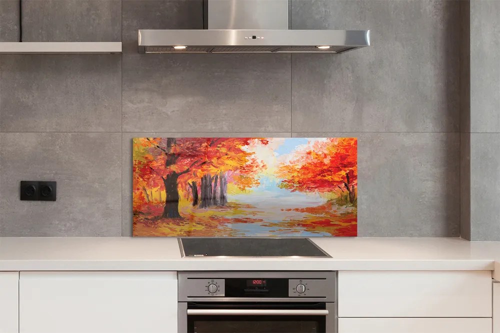 Szklany Panel Jesienne Liście na Drzewie