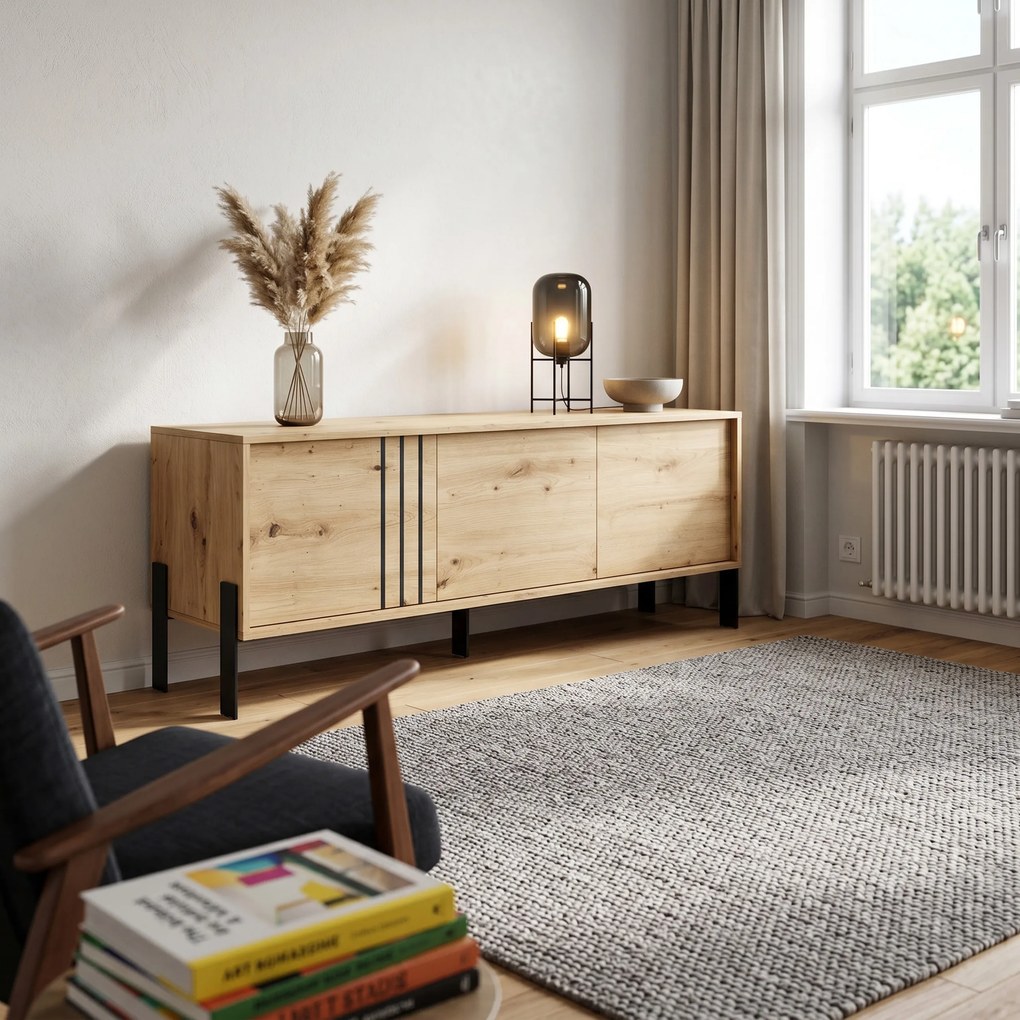 Szafka RTV stojąca VALOZA 150 cm do Salonu pod Telewizor - Dąb artisan