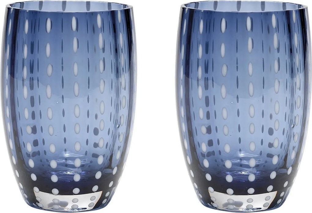 Zafferano Perle Blue and Grey zestaw 2 szklanek dmuchane szkło, 32 cl, ręcznie robione