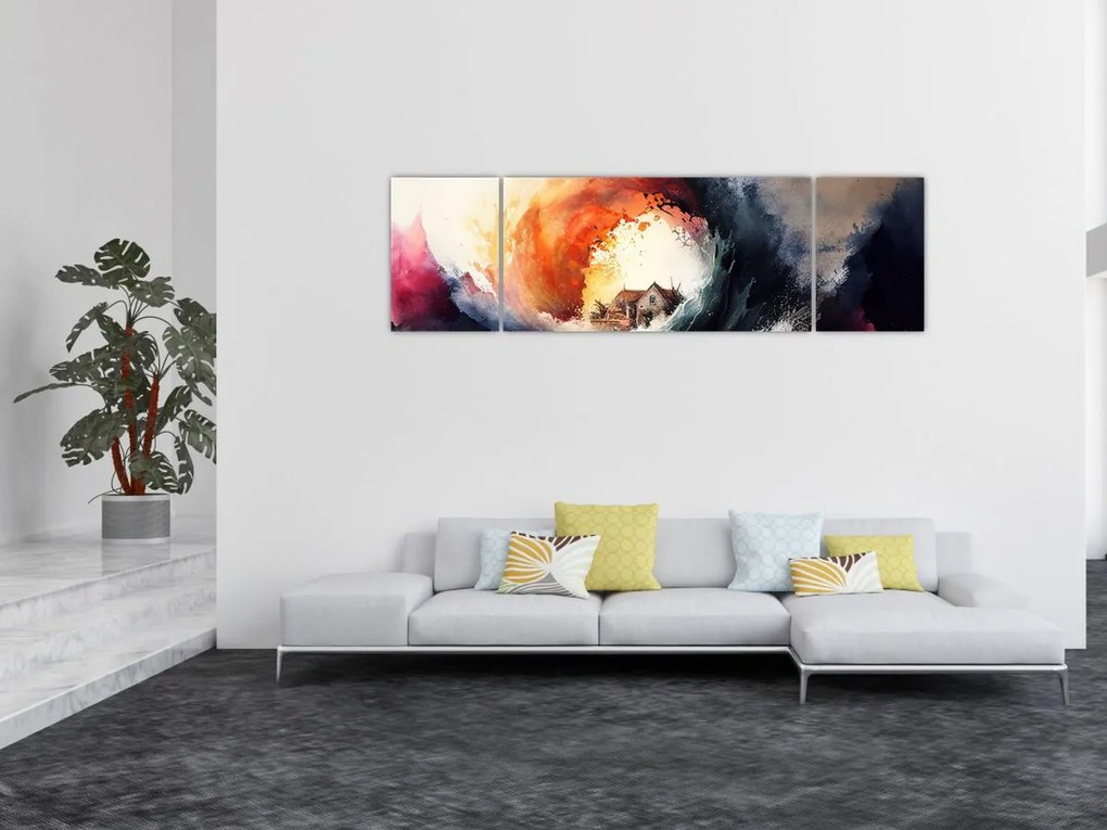 Obraz - W wirze powodzi, akwarela (170x50 cm)