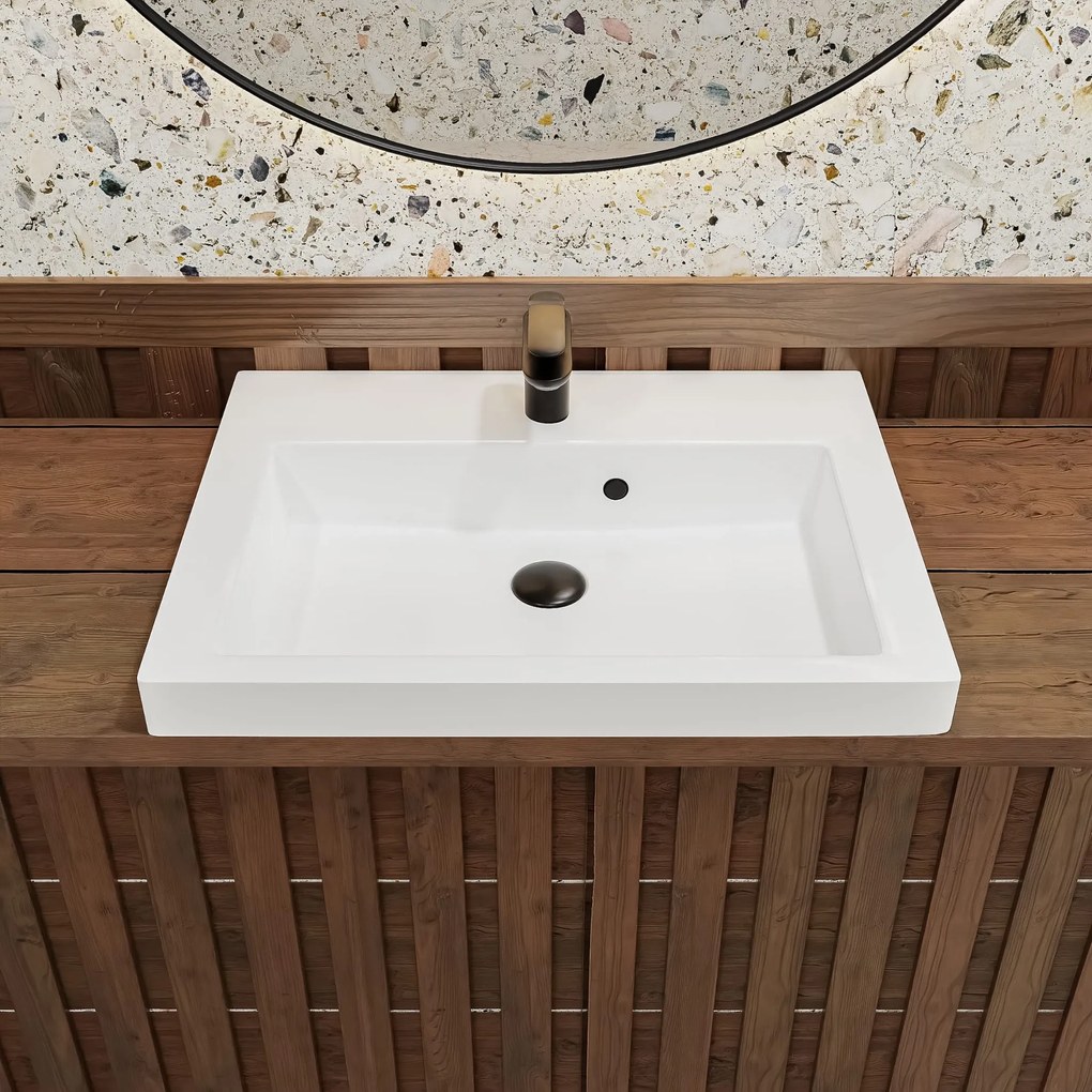 Umywalka wpuszczana w blat / blatowa biała 60 x 46 cm KLAR z konglomeratu z otworem na baterię