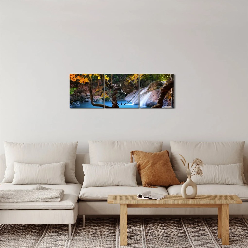 Obraz - Wodospady w Azji (z zegarem) (90x30 cm)