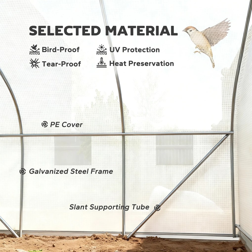 Outsunny Szklarnia Tunelowa z 6 Przewijanymi Oknami i Drzwiami na Zamek Błyskawiczny Wytrzymała Folia 445x3x205m | Aosom PL