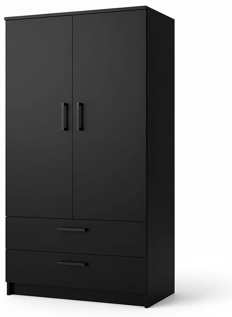 Dwudrzwiowa szafa Tress - drzwi uchylne z szufladami w kolorze czarnym