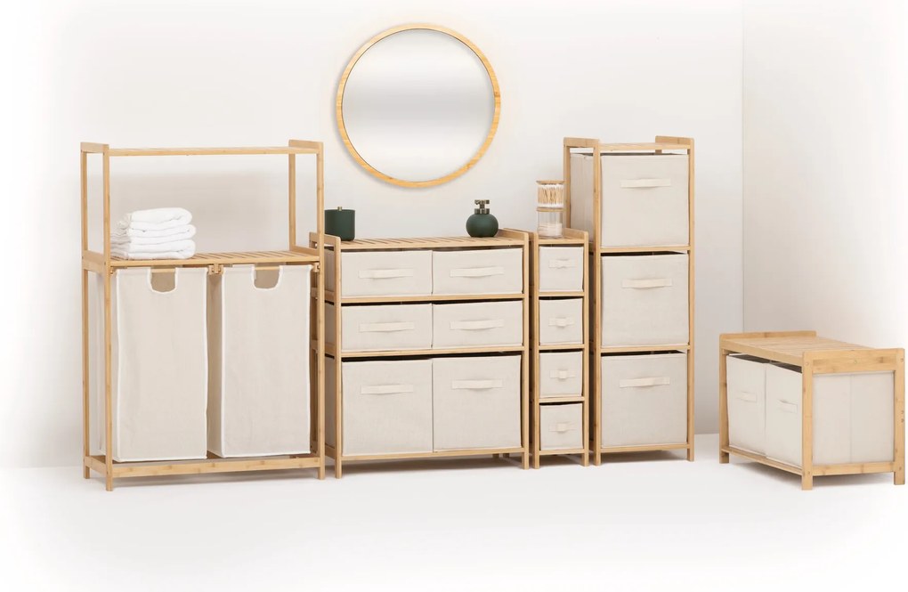 Regał bambusowy z koszem na pranie TIDY BOX i pojemnikami, 66 x 33,3 x 78,5 cm