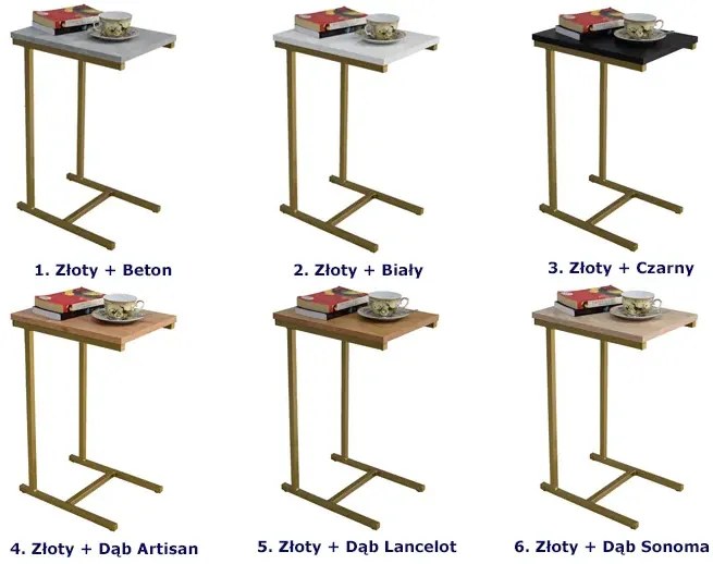 Minimalistyczny stolik boczny złoty + beton Elefod 3X