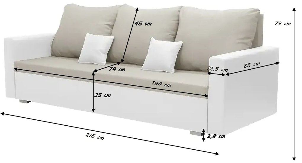 Kanapa sofa 3 os z funkcją spania EKO Ciemny brąz/Beżowy