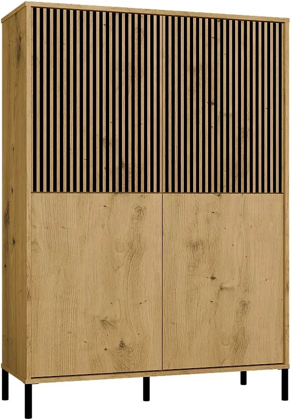 KAMARO Witryna 4D Slim | Dąb Artisan  | 103.5x40x147.5 cm |  4 Drzwi Gładkie/Ryflowane