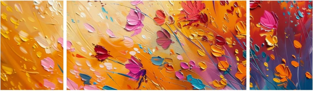 Obraz - Malowanie kolorowych kwiatów (170x50 cm)
