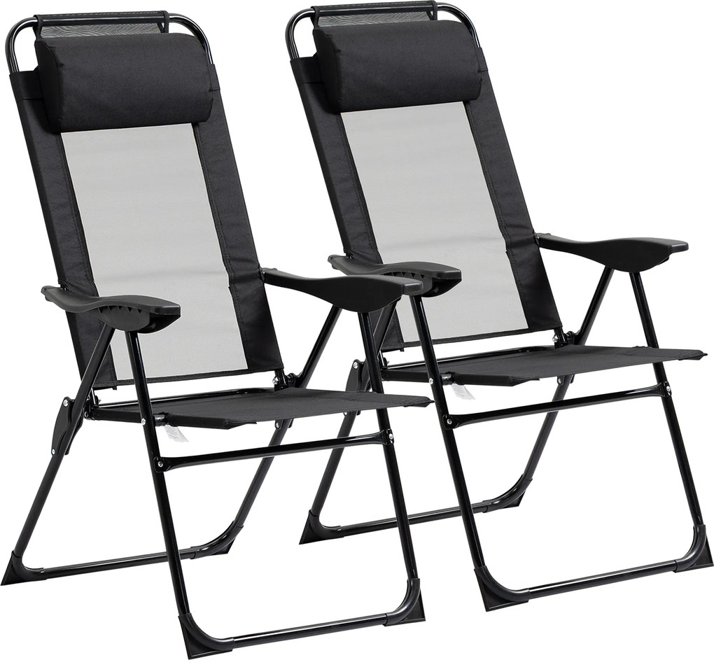 Outsunny Składane krzesło 2-pack, leżak, odporny na warunki pogodowe, oparcie regulowane w 5 pozycjach, metalowa rama, Czarny