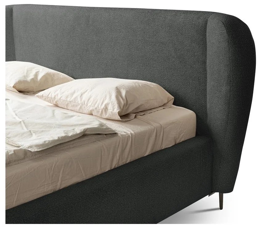 Ciemnoszare tapicerowane łóżko dwuosobowe ze stelażem 180x200 cm Makana – Makamii