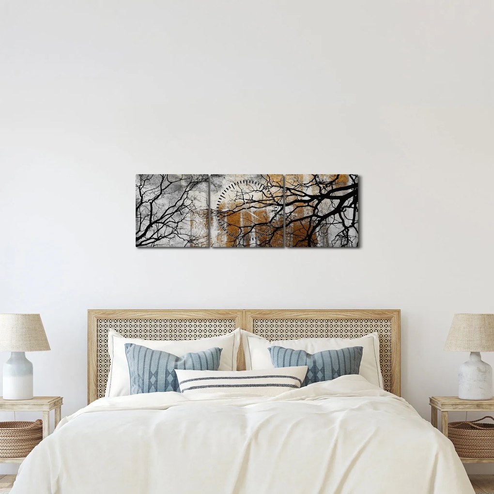 Obraz - Sylwetki drzew (z zegarem) (90x30 cm)