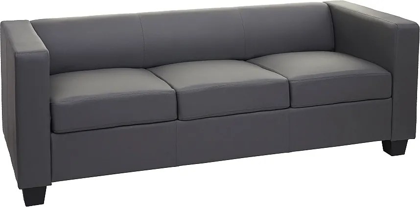 Sofa 3-osobowa Lille,  imitacja skóry, ciemnoszary
