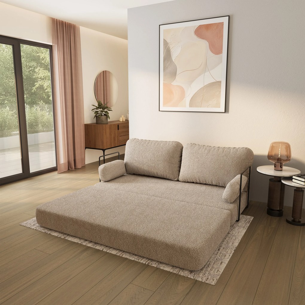 Masseno Sofa piankowa NIKSI z funkcją spania, Kanapa z pianki do salonu, Bezmontażowa, Tkanina bucle – Beżowy QUELLE 05