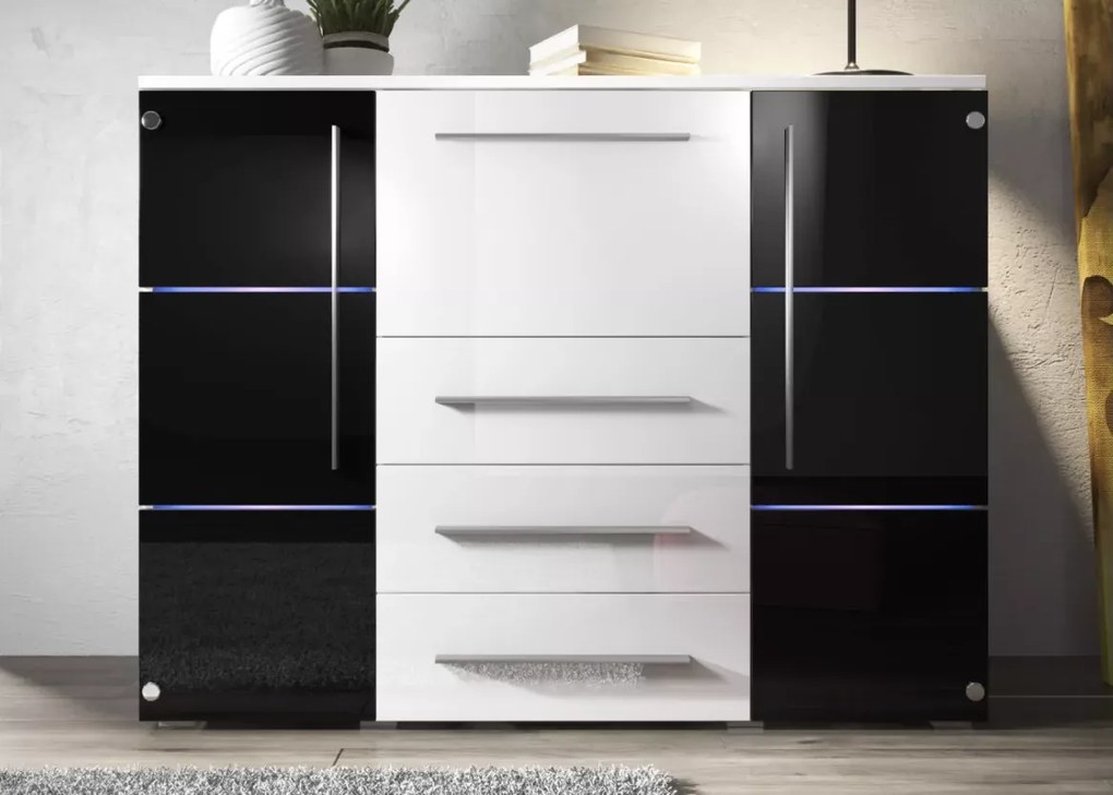 Komoda Lumera – nowoczesna elegancja z oświetleniem LED w połysku