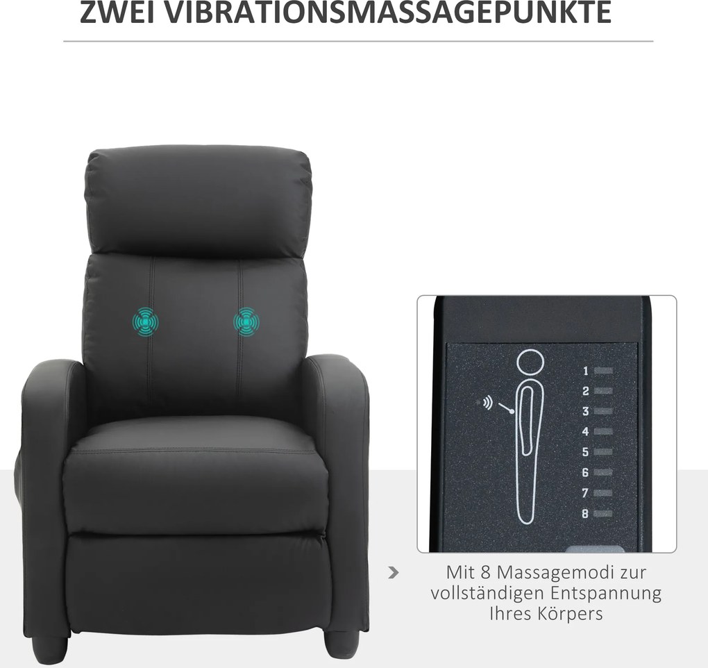 HOMCOM Fotel masujący z funkcją leżenia 2 punkty masażu sztuczna skóra czarny 68x88x98cm | Aosom PL