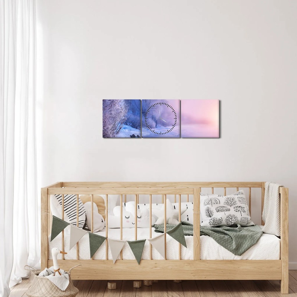 Obraz - Zamarznięta rzeka (z zegarem) (90x30 cm)