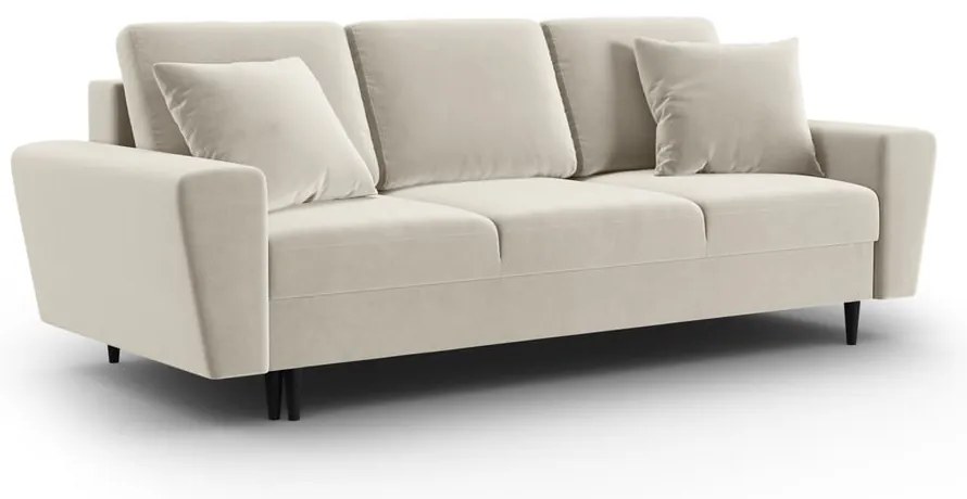 Beżowa aksamitna rozkładana/ze schowkiem sofa 235 cm Kyoto – Cosmopolitan Design