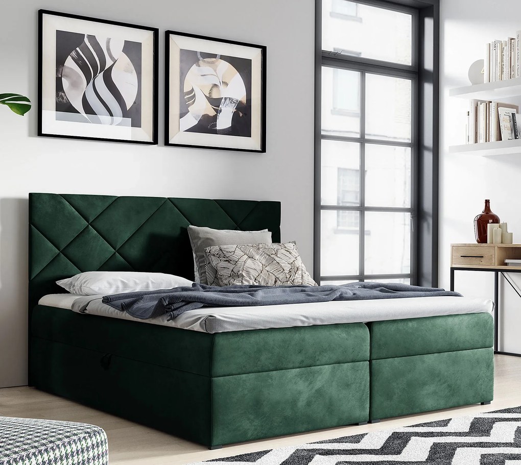 Zielone łóżko pikowane z pojemnikiem 5 rozmiarów D2-K51