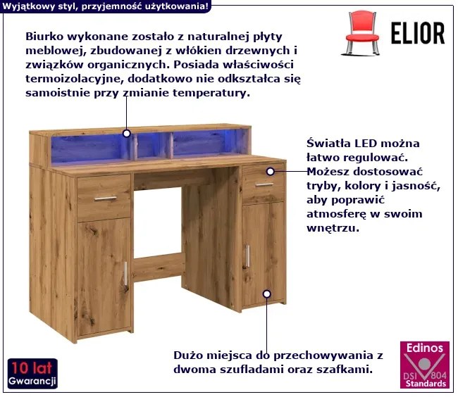 Biurko podświetlane 120 cm dąb artisan - Duna