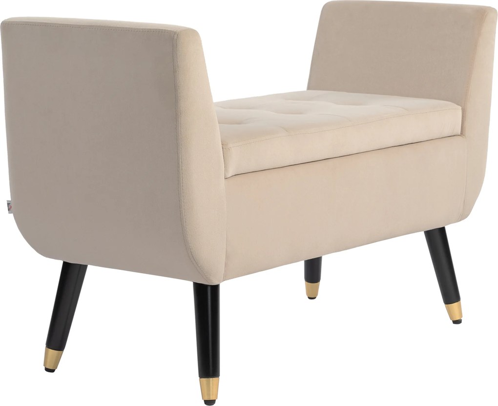 HOMCOM Tapicerowana ławka welurowa z podłokietnikami i miejscem do przechowywania beżowa 107x42x65 cm | Aosom PL