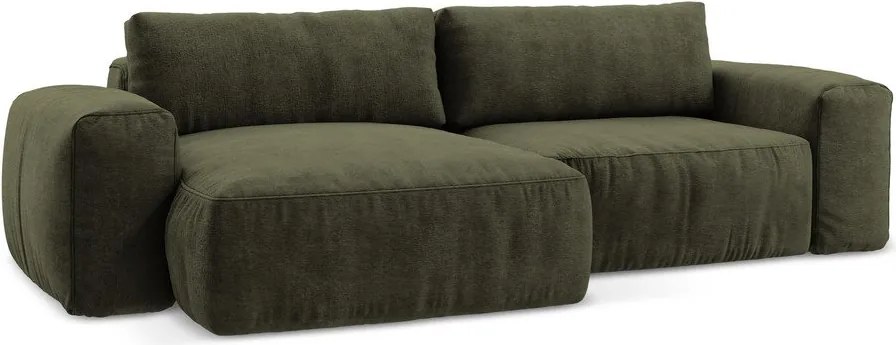 Zielony rozkładany narożnik z tkaniny szenilowej (lewostronny/z szezlongiem) Kuki – Makamii