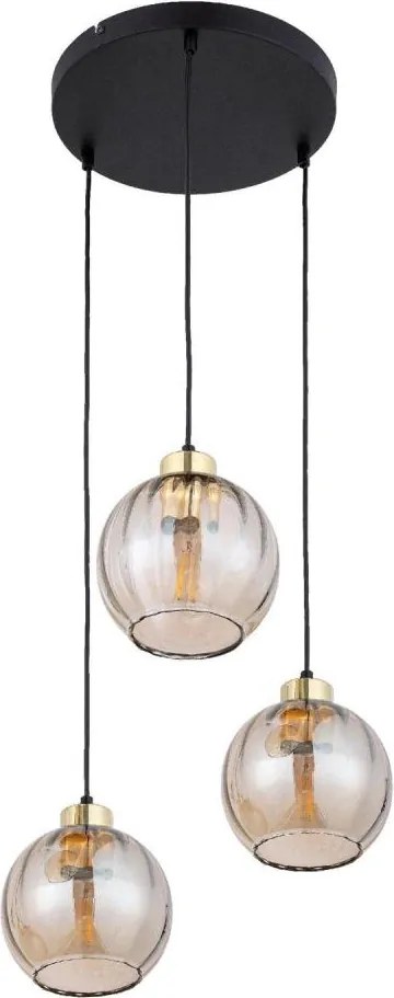 Žyrandol LED na przewodzie DEVI 3xE27/15W/230V czarny/dymno-beżowy