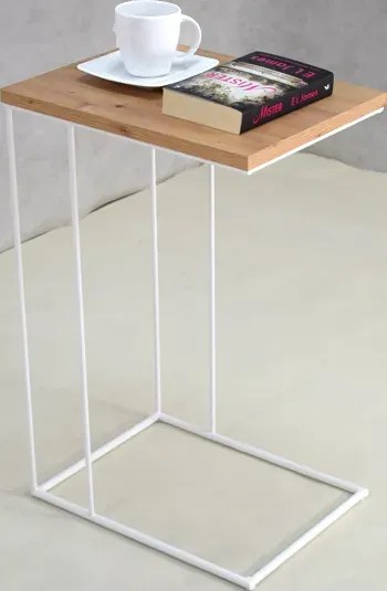 Skandynawski druciany stolik pomocniczy dąb artisan + biały C0-W23