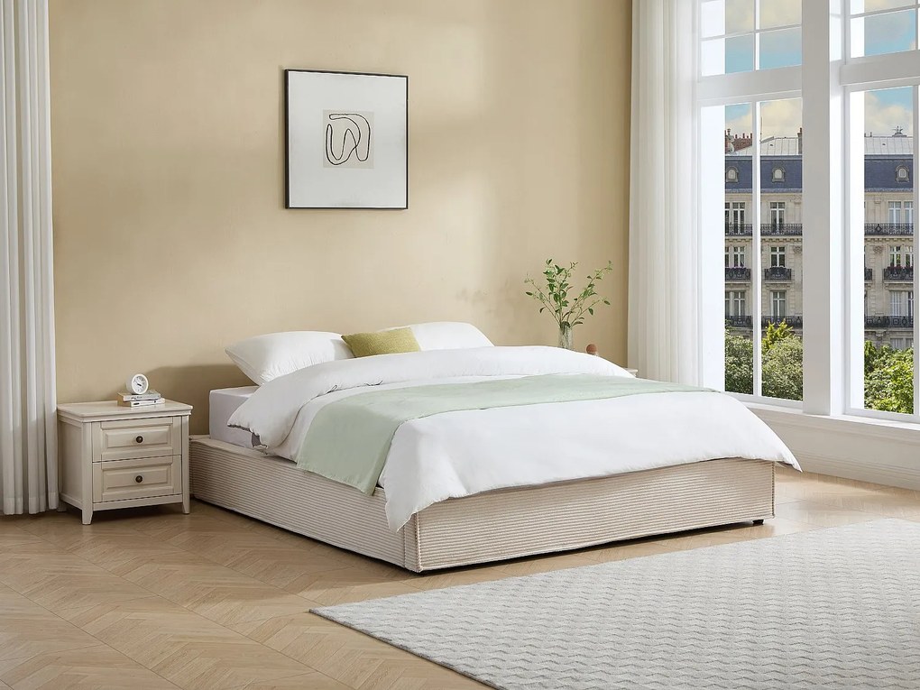 Stelaż ze skrzynią pod materac 180 x 200 cm z sztruksu - Kremowy - KARESO od YSMÉE