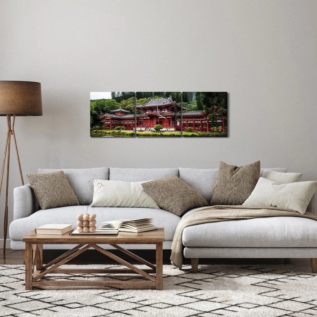 Obraz - klasztor buddyjski (z zegarem) (90x30 cm)
