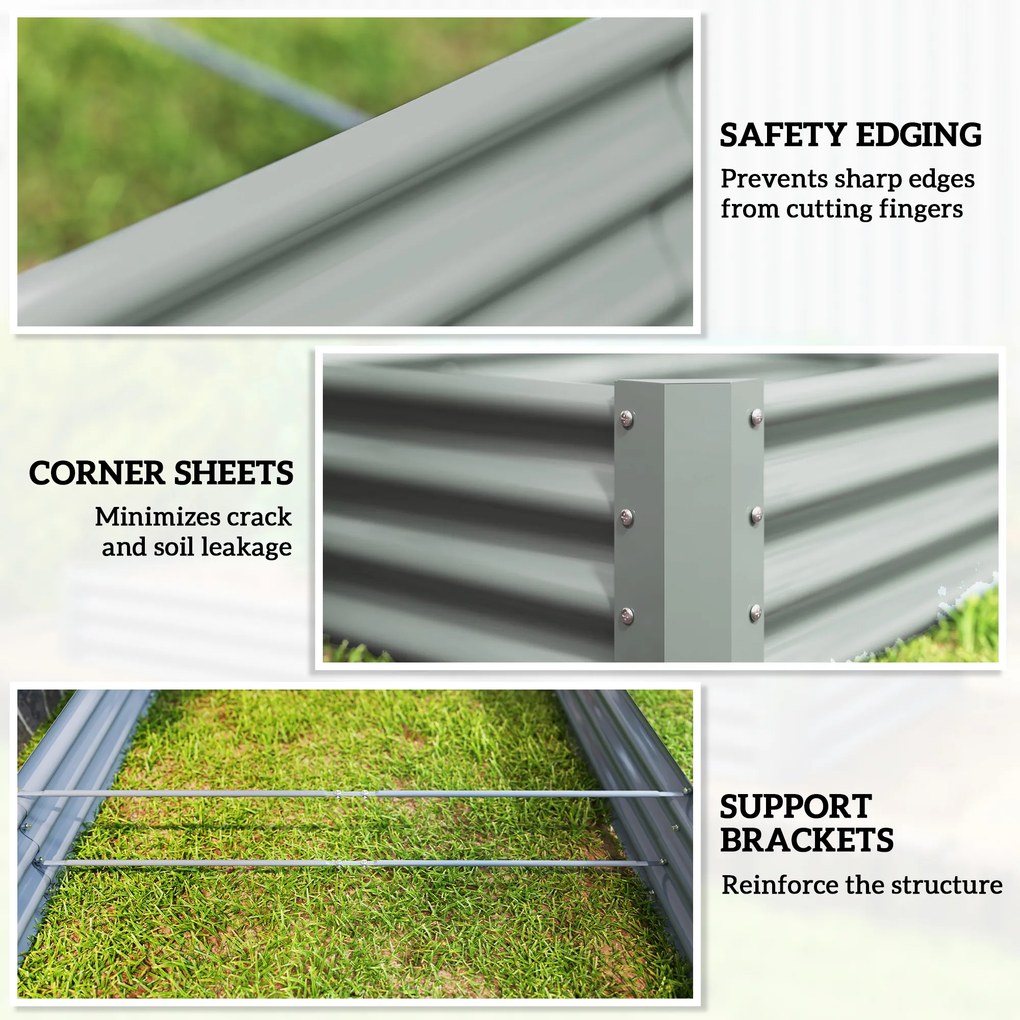 Outsunny Galwanizowany Planter, Odporny na warunki pogodowe z krawędzią antyprzecięciową, grządki na balkon