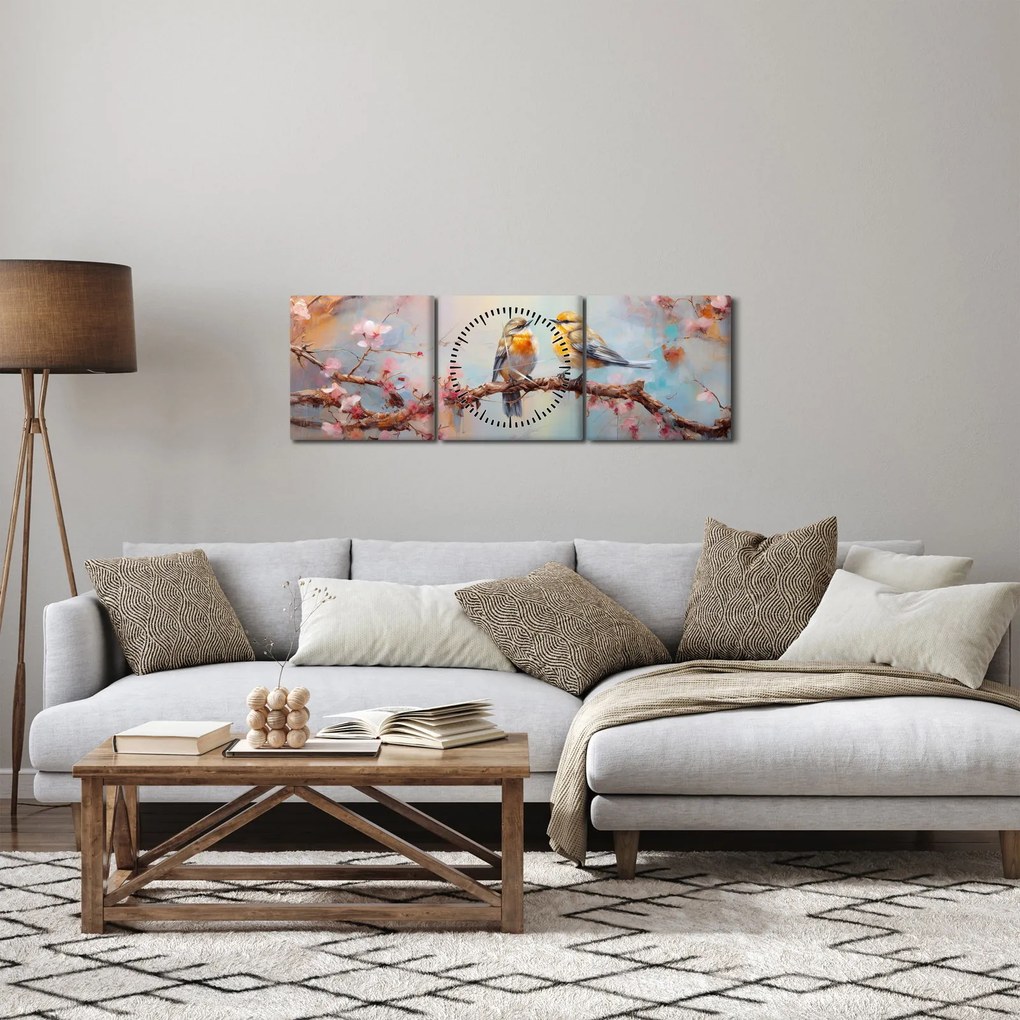 Obraz - Gołąbki (z zegarem) (90x30 cm)