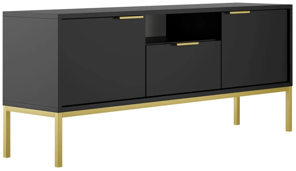 Stojąca szafka RTV w stylu glamour 135 cm czarny + złoty - Pascal 5X