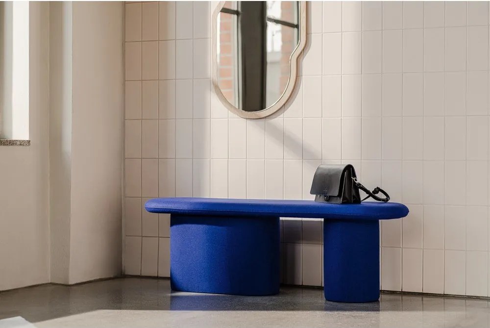 Niebieska wełniana tapicerowana ławka Rull – noo.ma